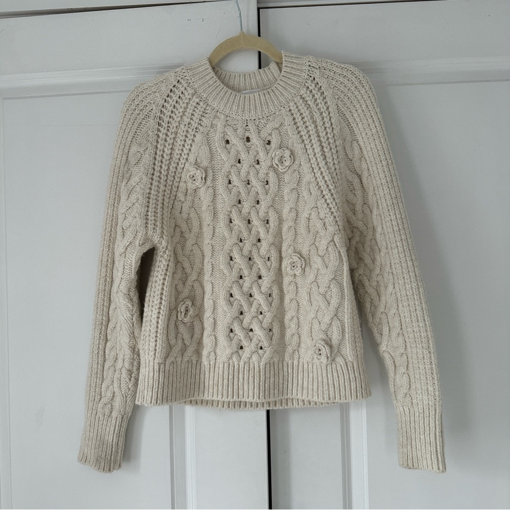 MANGO cream sweater with 3D flowers